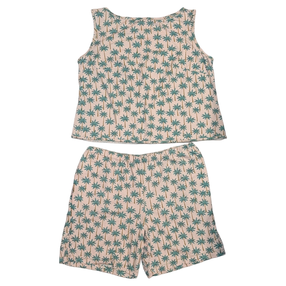 Hand-Sewn Women's Palm Tree Pajama Shorts Set (Fits Like L)